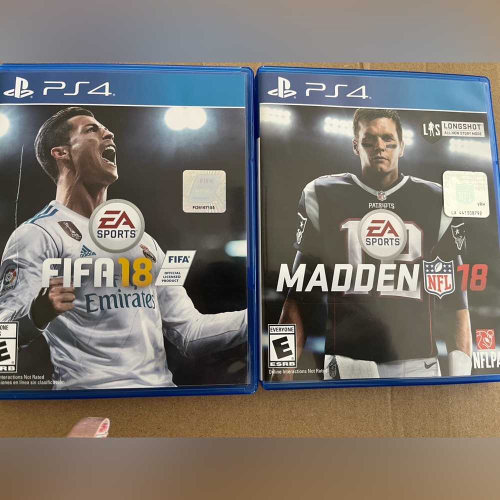 Bundle of 2 PS4 Video Games: Madden 18 NFL + FIFA 18 (soccer football games)